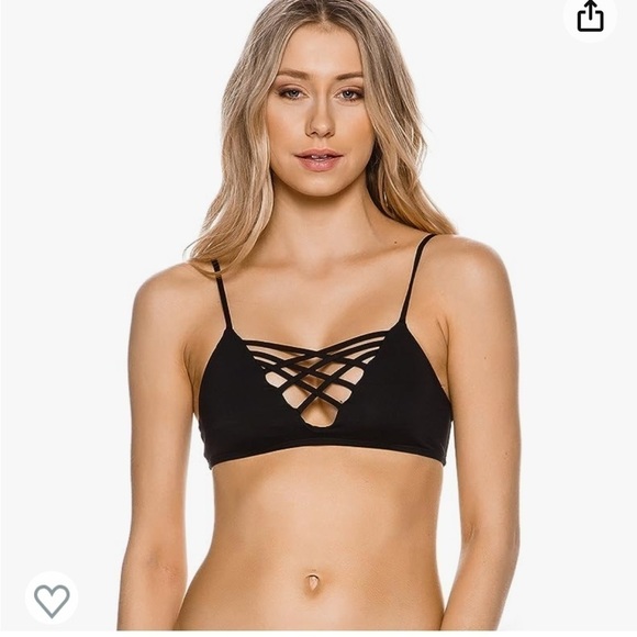 L*space Jaime Criss Cross Adjustable Straps Black Bikini Swimwear Top Sz Medium - Picture 1 of 6